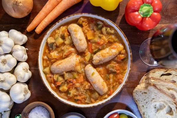 Saucisses de Toulouse rissolées aux légumes d'été