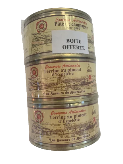 lot de 2 terrines au piment d'espelette et 1 pâté de campagne